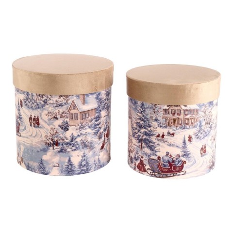 SET 2 SCATOLE DECORATE H.26CM. CHAMPAGNE